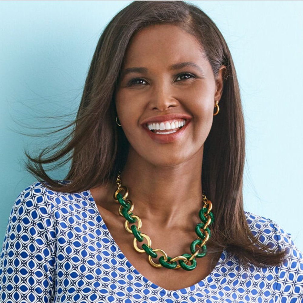Talbots Green Marbled Resin Short Links Necklace